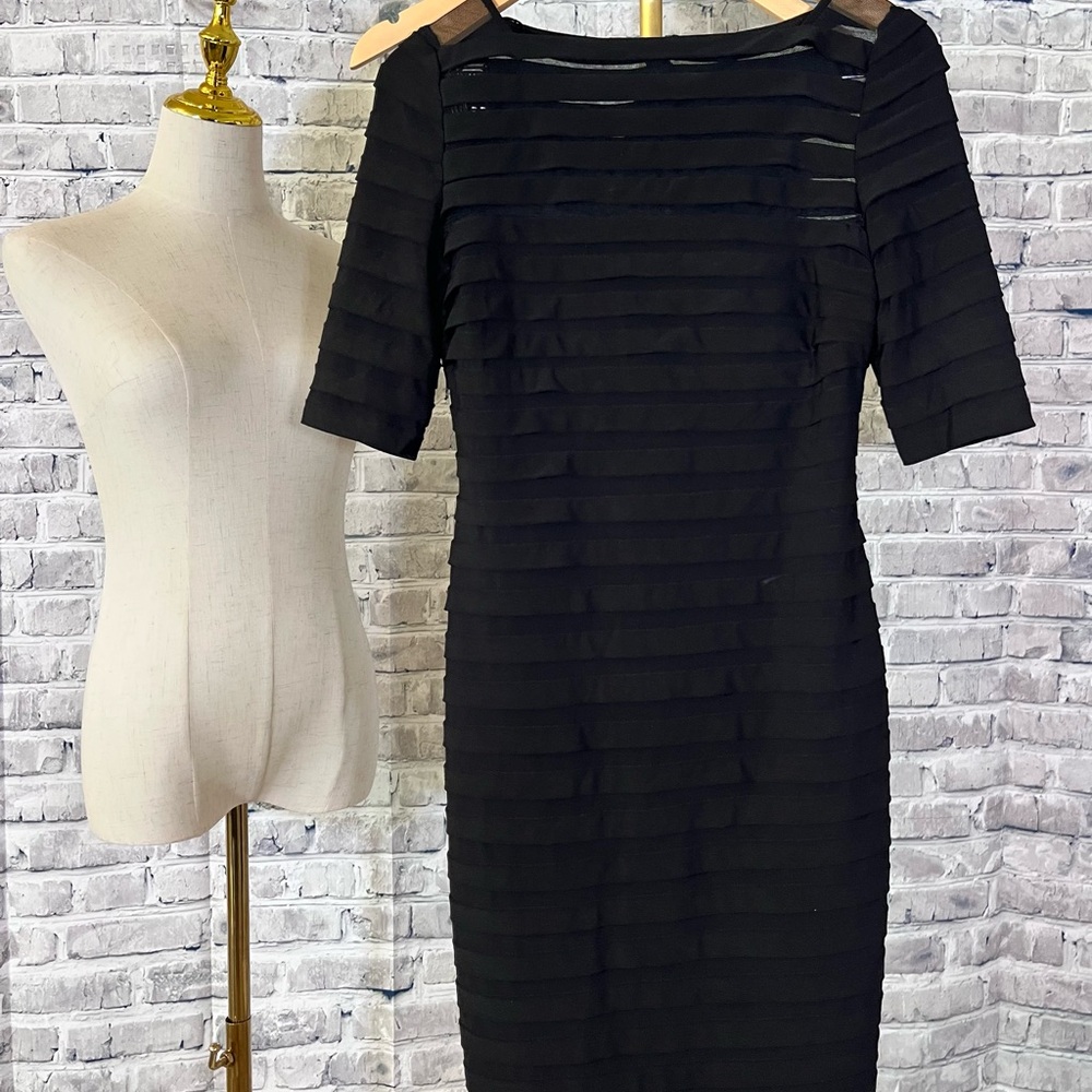 Adrianna Papell Black Textured Midi Dress